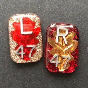 Fall Leaves Xray Markers, With 2 or 3 Initials, Red and Gold, Rectangle, Glitter X-ray Markers
