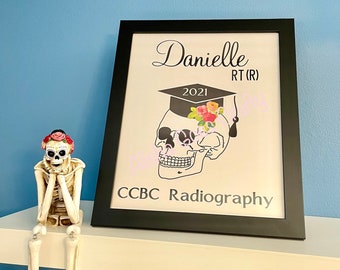 Radiography Graduation Gift, Personalized, Picture Frame, Skull with Graduation Cap, Xray Tech, Radiology, Rad Tech, Year, 2024, School Name