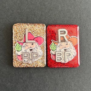 Western Santa Xray Markers, Howdy, Cowboy Hat, With 2 or 3 Initials, Holiday, Rectangle, Glitter, Country