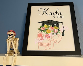 Radiography Graduation Gift, Personalized, Picture Frame, Skull with Graduation Cap, Xray Tech, Radiology, RT (R), Rad Tech, Year, 2024