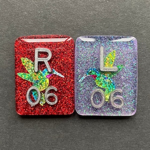 Hummingbird Xray Markers, With 2 or 3 Initials, Rectangle, Glitter, Bird