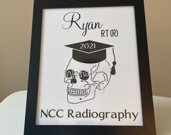 Radiography Graduation Gift, Personalized, Picture Frame, Skull with Graduation Cap, Xray Tech, Radiology, Rad Tech, Year, 2024, School Name