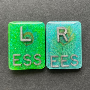 Peacock Feather Xray Markers, With 2 or 3 Initials, Rectangle, Glitter