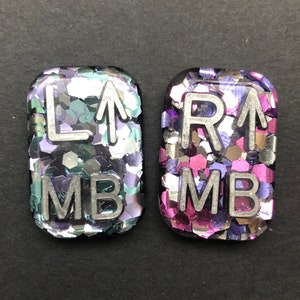 Arrow Xray Markers with 2 Initials, Upright, Erect, Small Rectangle, Glitter