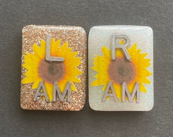 Sunflower Xray Markers, With 2 or 3 Initials, Large Rectangle, Glitter