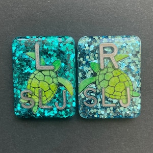 Sea Turtle Xray Markers, With 2 or 3 Initials, Rectangle, Glitter