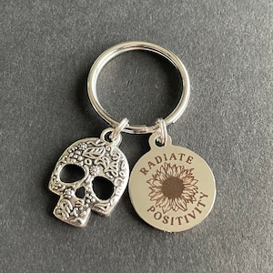 Radiate Positivity Keychain, Sunflower, Skeleton, Skull, Caduceus, Radiology, Graduation, Rad Tech Week Gift, Xray Tech