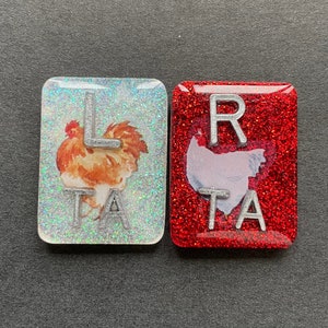 Chicken Xray Markers, Rectangle, Glitter, With 2 or 3 Initials, Brown & White, Farm