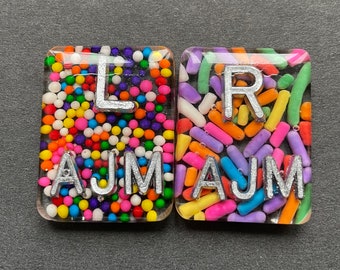 Sprinkle Xray Markers, Rectangle, 2 or 3 Initials, Cute, Fun, Glitter