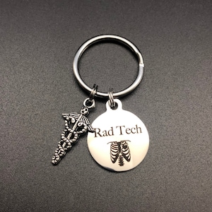 Rad Tech Keychain, Radiology, Graduation, Medical Caduceus, Xray Tech, Skeleton, Gift