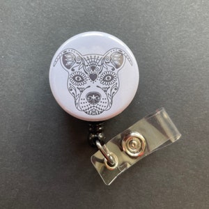 Sugar Skull Pitbull Retractable ID Badge Holder, Pit bull, Rescue, Adopt, Dog