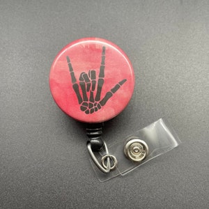 I Love You, Skeleton, Bones, Hand, Sign Language, Badge Holder, Retractable ID Badge Reel, Speech Therapist, Deaf