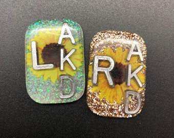 Sunflower Xray Markers, With 2 or 3 Initials, Small Rectangle, Glitter