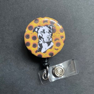 Dog and Sunflower Retractable ID Badge Reel, Badge Holder, Pitbull, Vet Tech