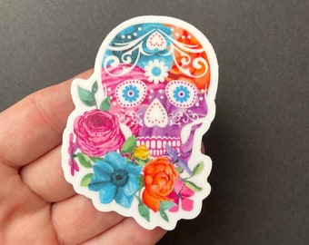 Sugar Skull Sticker, Floral, Waterproof, Decal, Tumbler Sticker, Laptop, Water Bottle