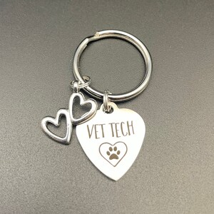 Vet Tech Keychain, Gift, Paw Print, Dog, Heart, Veterinarian, Graduation, Heart