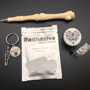 Radiology Technologist Gift Bundle, Rad Tech and Skeleton Keychain, Radhesive Strips, Bone Shaped Pen, Radiology Retractable Badge Reel