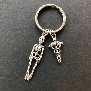 Xray Tech Gift Skeleton Keychain Caduceus Medical Symbol Skull Anatomy Bones Ortho Orthopedic Keyring Cute Small Halloween Party Favor