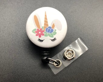 Bunny Unicorn Retractable Badge Reel, ID Badge Holder, Easter, Bunny