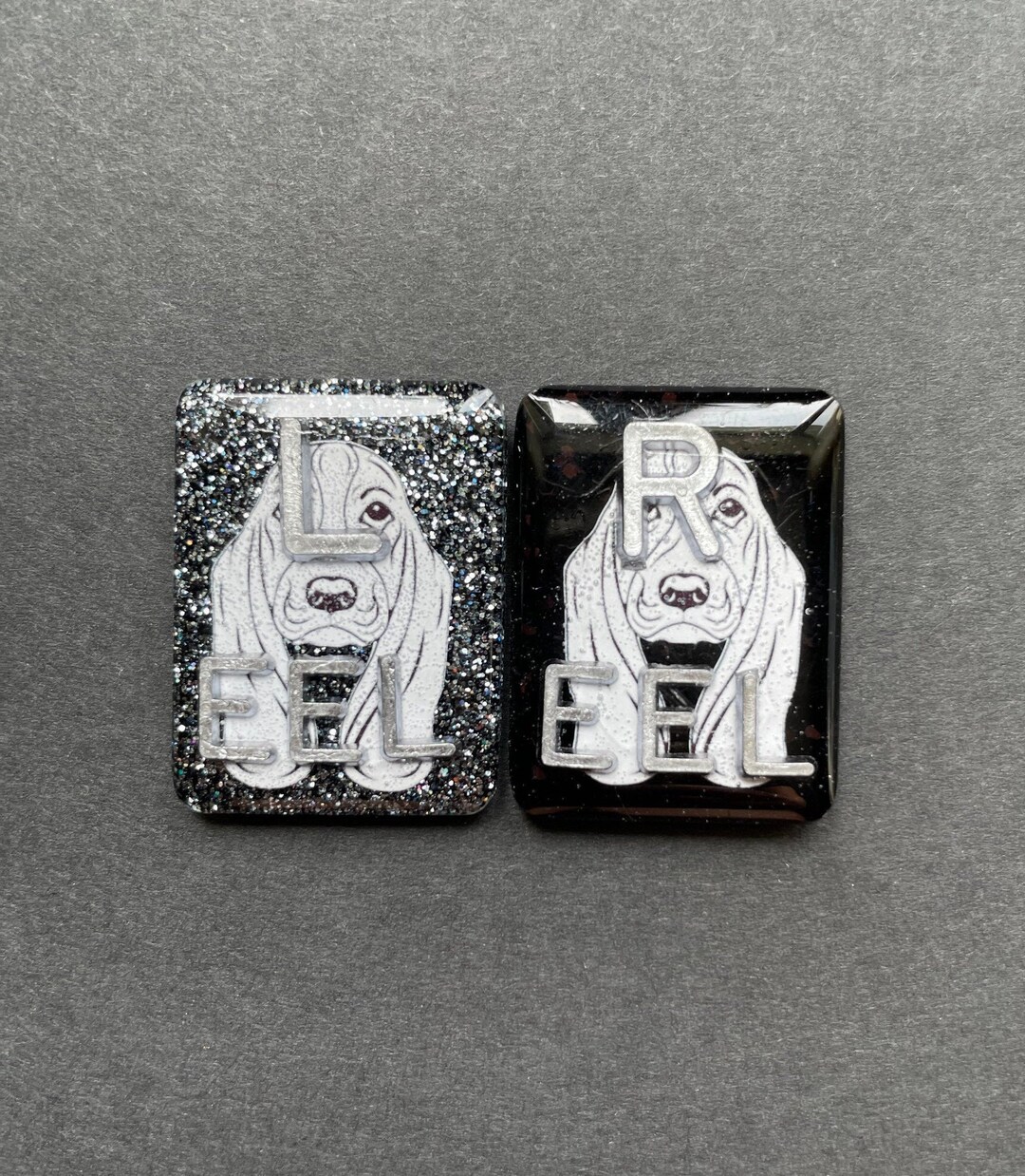 Basset Hound Xray Markers, With 2 or 3 Initials, Rectangle, Glitter