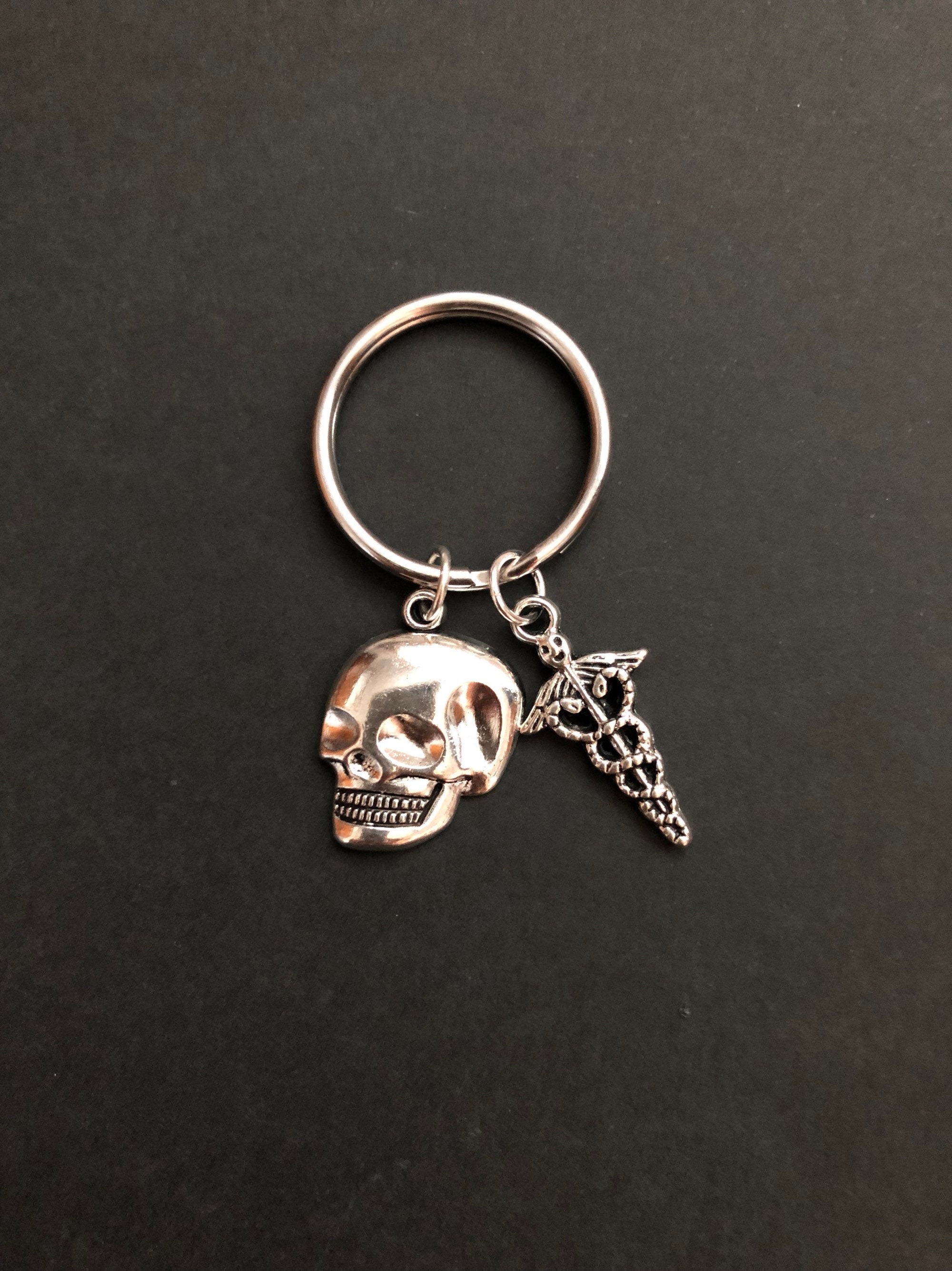 Skull Keychain Oblique Skull and Caduceus Rad Tech Week | Etsy