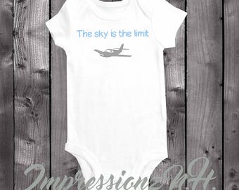pilot onesie - pilot bodysuit- The sky is the limit , inspirational flying airplane shirt