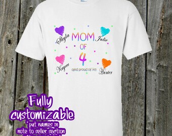 Mom tshirt with kids names - Proud Mom