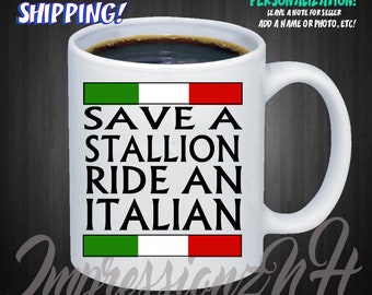 funny italian mug - stallion mug - italian flag