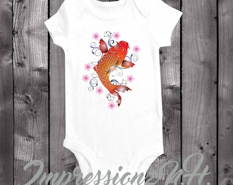 fish cute koi baby jednoczęściowy koszula Body, ryb, morskie, akwarium, powodzenia koszula - powodzenia onesie - ryby baby onesie
