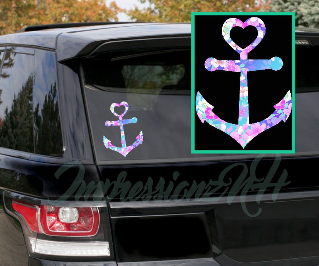 Floral Anchor Sticker - Anchor Decal - Boating Sticker - Lake Car Decal ...