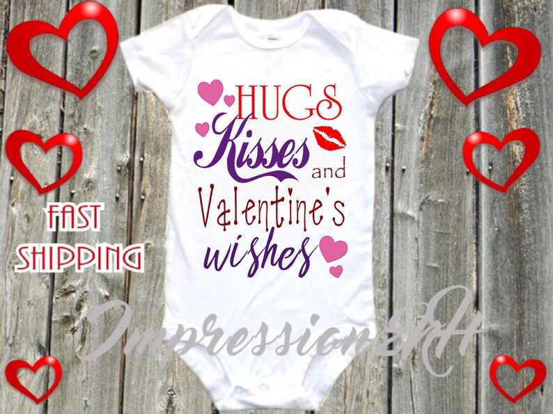 Valentine's Day baby shirt Hugs kisses and Valentine's day wishes image 1