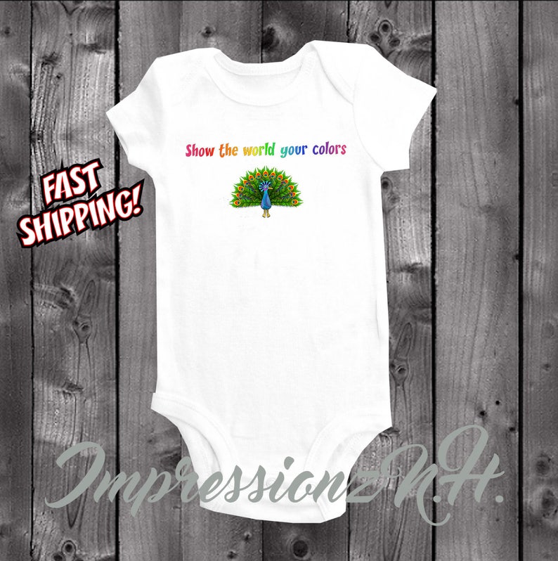 Peacock onesie peacock baby bodysuit one-piece shirt, baby shower, new baby, bodysuit show the world your colors positive quotes image 1