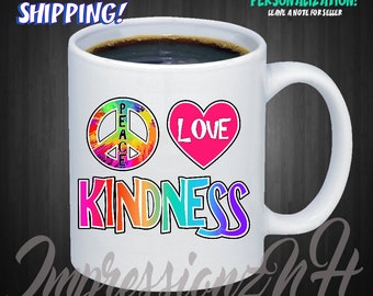 Peace sign Mug - hippy gift - hippie gift - hippie mug - 1970 - 70's gift - rainbow - tie dye - peace sign