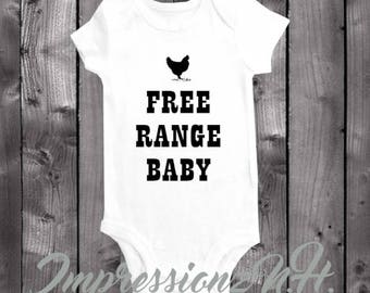 Śmieszne Baby Onesie i Body-bez malucha zakres, wolny zakres one-piece, Farmer Baby Onesie, dziecko rolnika Body, kurczak Onesie