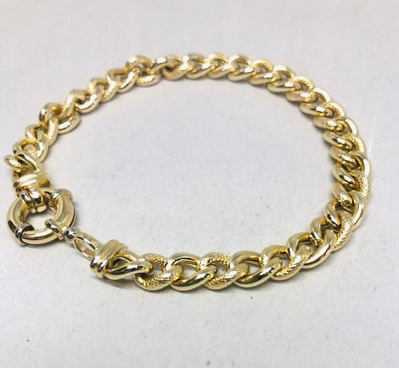 14K Gold Textured Alternating Link Curb Link Brac… - image 2