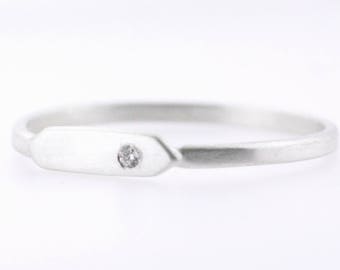 Personalized White Gold Signet Ring with White Diamond