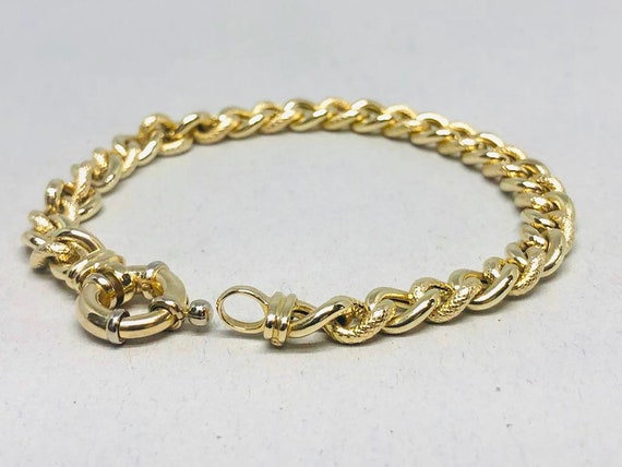 14K Gold Textured Alternating Link Curb Link Brac… - image 3