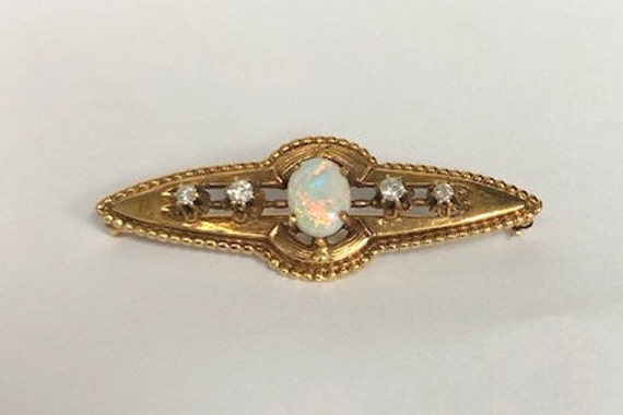 Antique Victorian Style Diamond, Opal + Gold Broo… - image 1