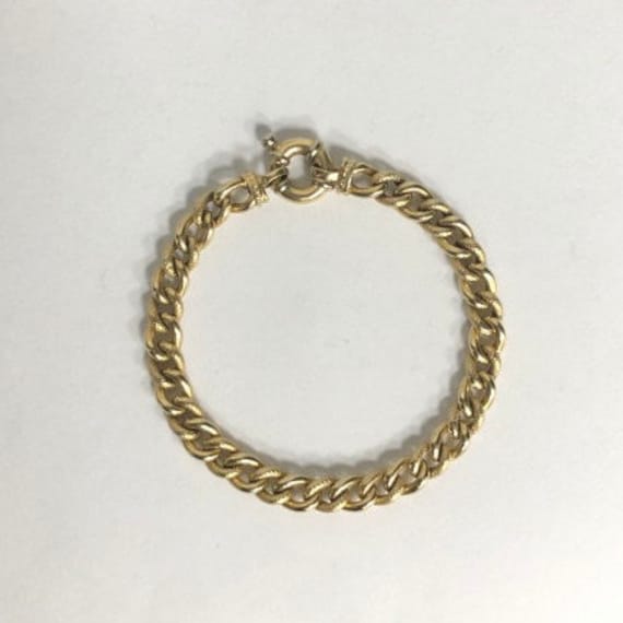 14K Gold Textured Alternating Link Curb Link Brac… - image 1
