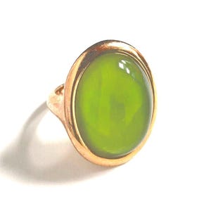 Vintage Rina Limor Oval Cabochon Moss Green Stone + 18K Rose Gold over Sterling Silver Ring