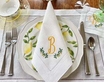 Lemon Monogrammed Dinner Napkins