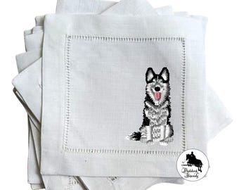 The Tipsy Dog - Husky II Embroidered Cocktail Napkins