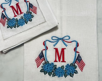 Asciugamano con monogramma e ortensia patriottica