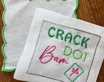 Crack Dot Bam Mahjong Embroidered Cocktail Napkins