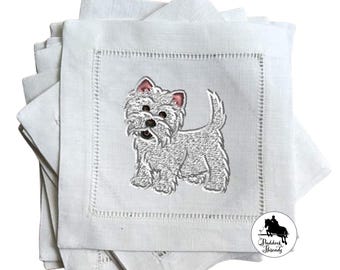 The Tipsy Dog - Westie Embroidered Napkins