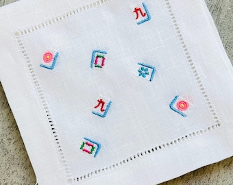 Mahjong Confetti Tiles Embroidered Cocktail Napkins