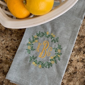 Lemon Wreath Monogramed Kitchen Towel