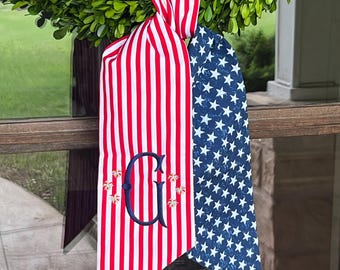 Stars & Stripes Monogrammed Wreath Scarf / Sash