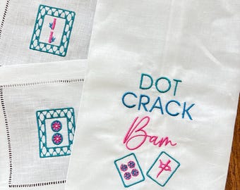 Dot Crack Bam Mahjong Embroidered Hand/ Tea Towel