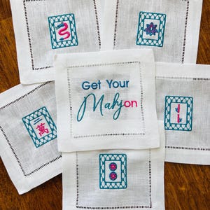 Chic Mahjong Embroidered Cocktail Napkins